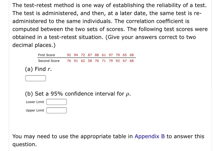 Solved The test-retest method is one way of establishing the | Chegg.com