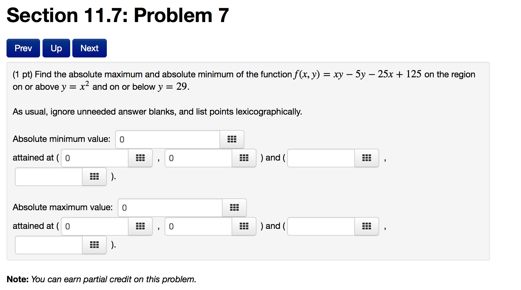 Solved Section 11.7: Problem 7 Prev Up Next (1 pt) Find the | Chegg.com