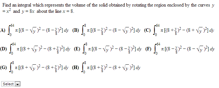 Solved Find an integral which represents the volume of the | Chegg.com