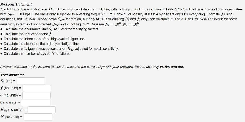 A solid round bar with diameter D = 1 has a grove of | Chegg.com