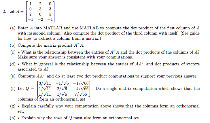 dot product matlab
