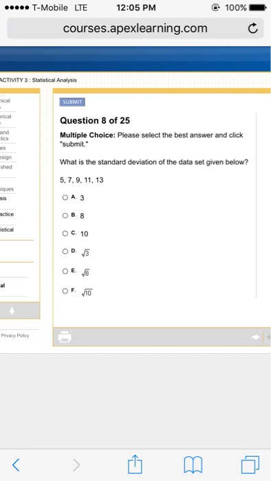 Solved What is the standard deviation of the data set given | Chegg.com
