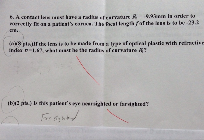 Solved A contact lens must have a radius of curvature R2 = | Chegg.com
