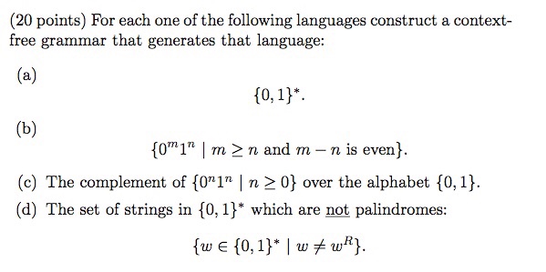 Solved For Each One Of The Following Languages Construct A | Chegg.com