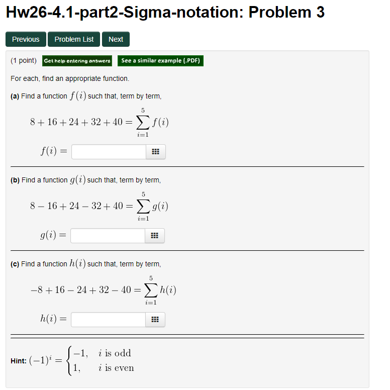 Sigma Function Questions Solved Hw26-4.1-part2-Sigma-notation: Problem 3 1point) For | Chegg.com