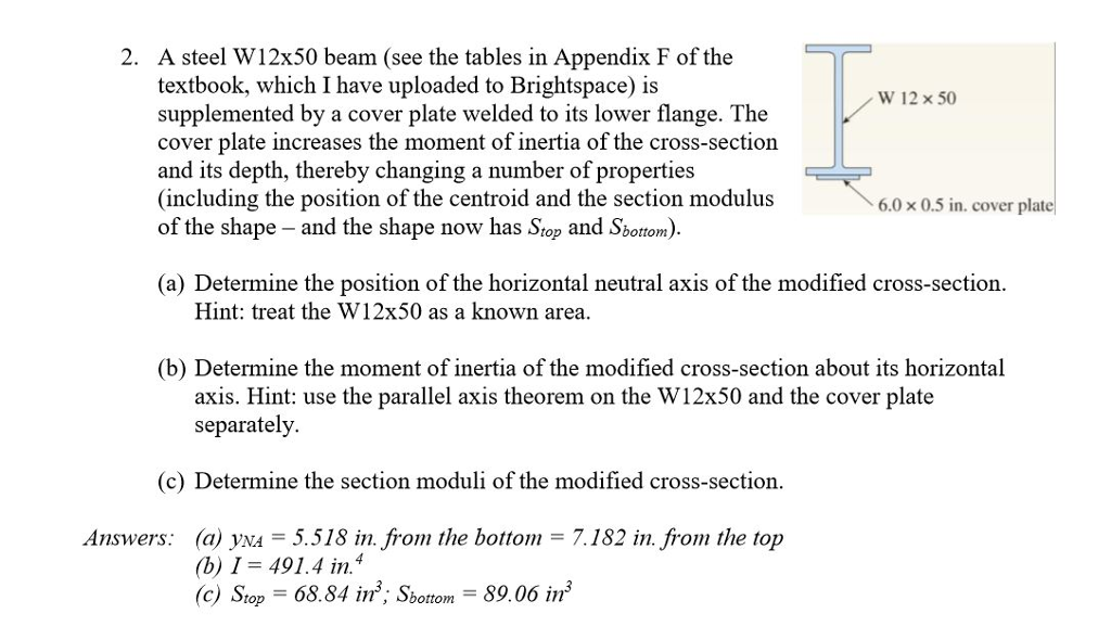 Solved A steel W12x50 beam is supplemented by a cover plate | Chegg.com