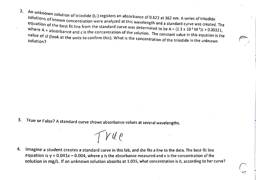 Solved An unknown solution of triiodide (I_3 ) registers an