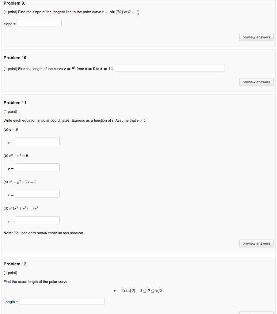 Solved Problem 9. (1 point) Find the slope of the tangent | Chegg.com