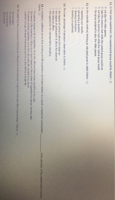 Solved 11. In that same experiment, the experimental group | Chegg.com