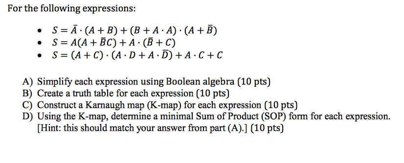 Solved For The Following Expressions: S=A-(A+B) + (B + A . | Chegg.com