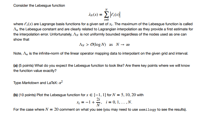 Solved Consider The Lebesgue Function Where Ti(x) Are | Chegg.com