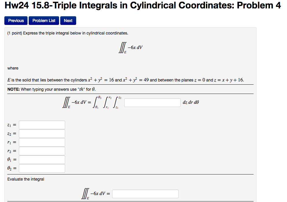 Solved Hw24 15.8-Triple Integrals In Cylindrical | Chegg.com