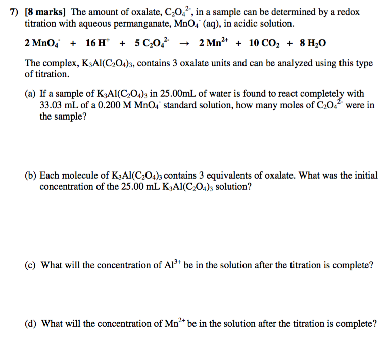 Solved The amount of oxalate, C_2O_4^2-, in a sample can be | Chegg.com