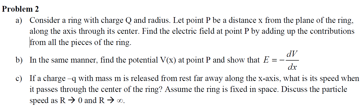 Solved Consider a ring with charge Q and radius. Let point P | Chegg.com