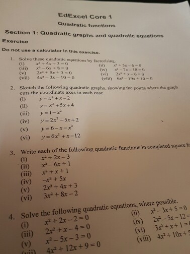 Solved EdExcel Core 1 Quadratic functions Section 1: | Chegg.com