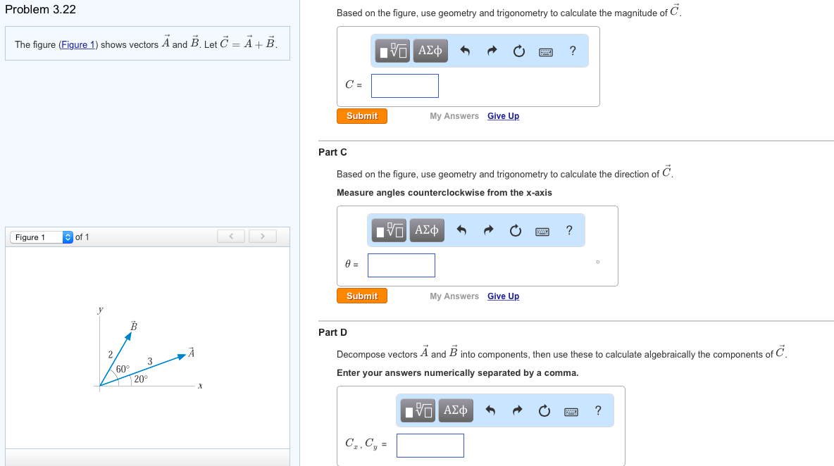 Solved Problem 3.22 The figure (figure 1) shows vectors A | Chegg.com