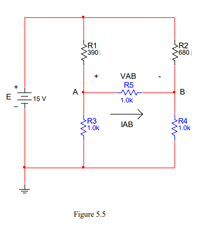 Solved R1 390 R2 680 VAB R5 E 15 V 1.0k R3 1.0k R4 1.0k IAB | Chegg.com