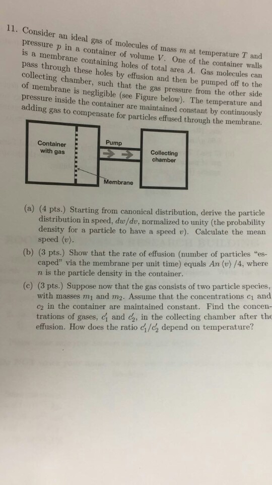 Solved 11. Cons ider an ideal gas of molecules of mass m at