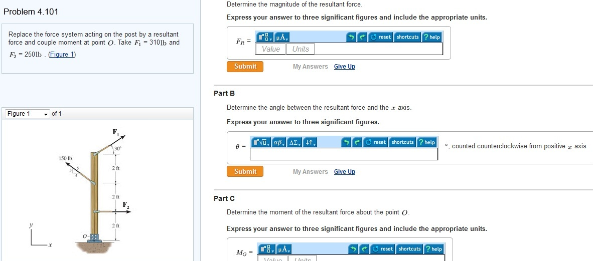 Solved 4.101 Replace the force system acting on the post by | Chegg.com