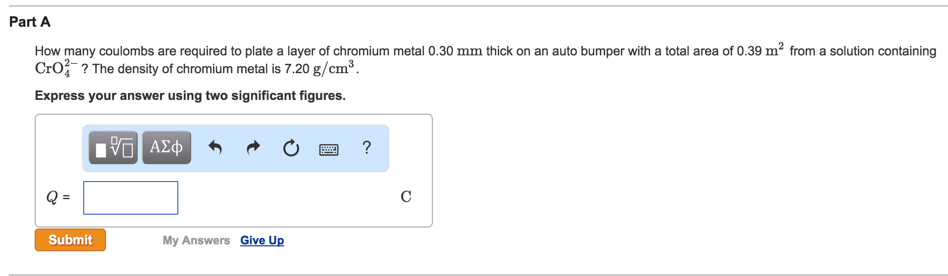 Solved Part A How Many Coulombs Are Required To Plate A Chegg