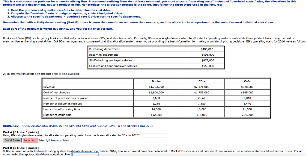 Solved This is a cost allocation problem for a merchandising