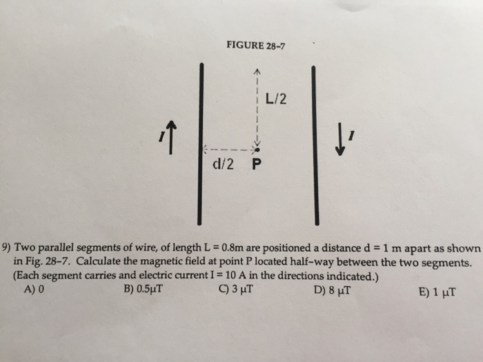 Solved 9) Two parallel segments of wire, of length L = 0.8m