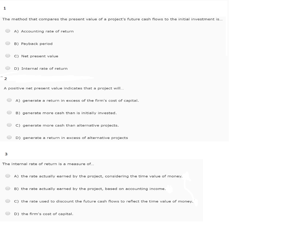 Solved The method that compares the present value of a | Chegg.com