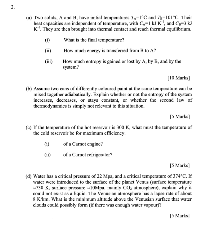 Solved 2. (a) Two Solids, A And B, Have Initial Temperatures | Chegg.com