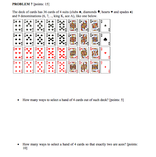 Solved PROBLEM 7 [points: 15] diamonds K, ace A), like one | Chegg.com