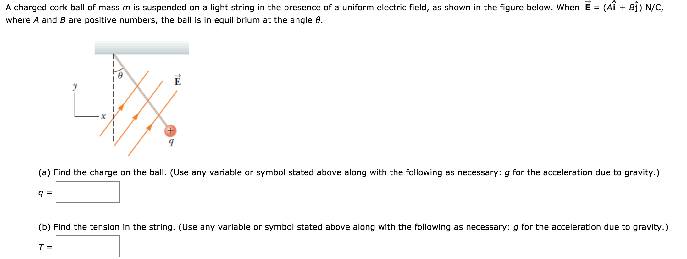 Solved A charged cork ball of mass m is suspended on a light