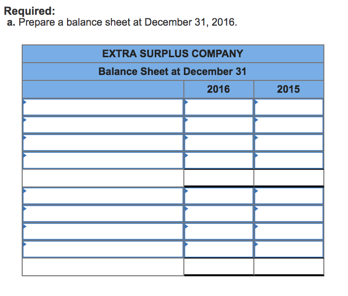 Solved The Extra Surplus Company's Balance Sheet for