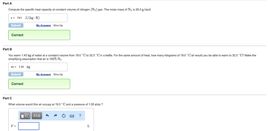 Solved Compute the specific heat capacity at constant volume