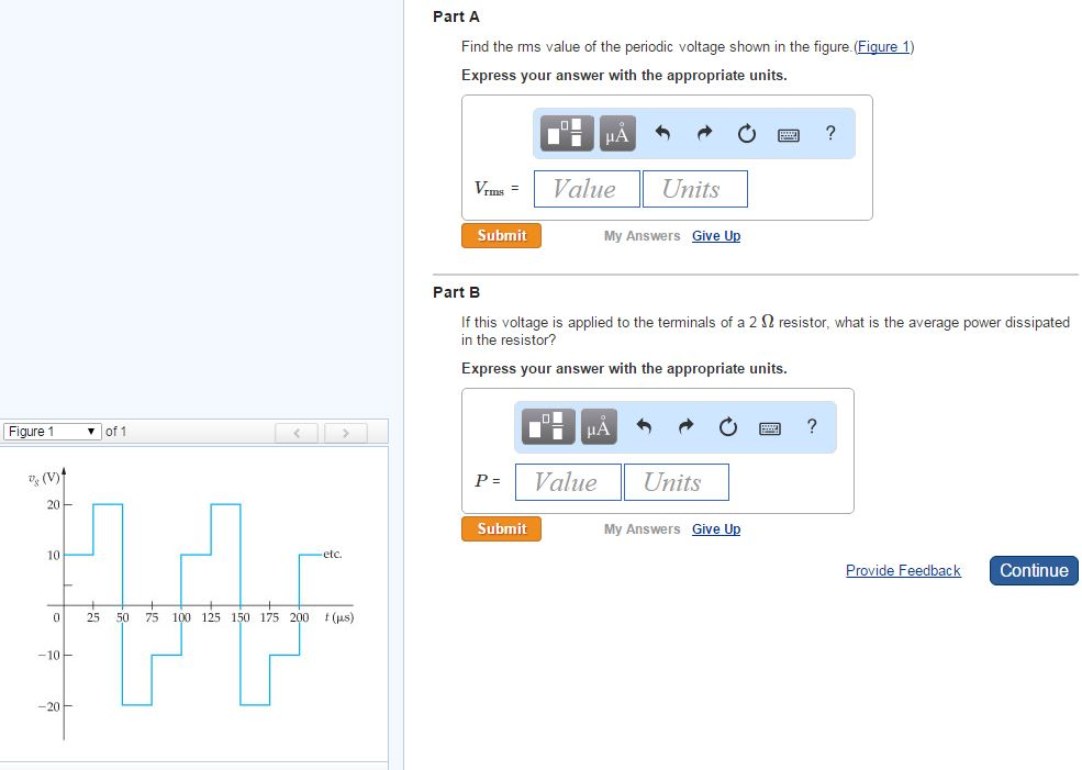 Solved Part A Find the rms value of the periodic voltage | Chegg.com