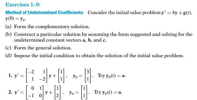 Solved Exercises 1-9: Method of Undetermined Coefficients | Chegg.com