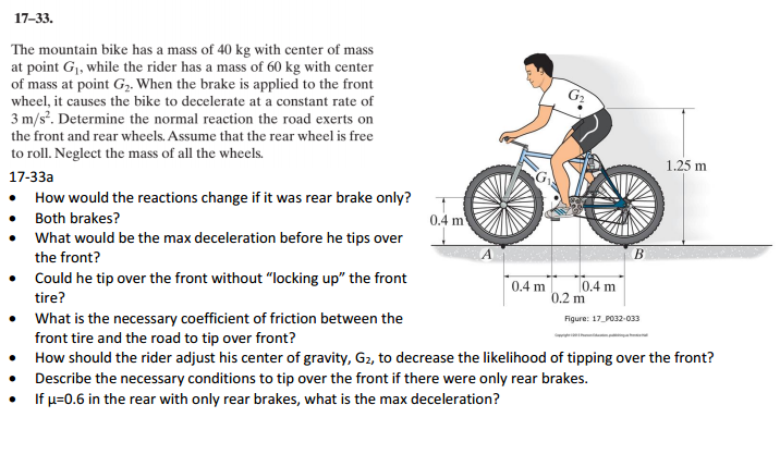 Solved The mountain bike has a mass of 40 kg with center of - PhpOVqyqB