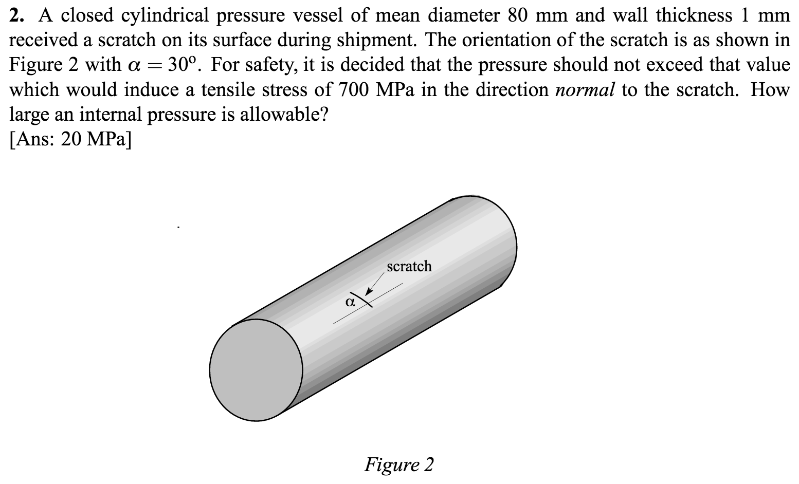 A closed cylindrical pressure vessel of mean diameter