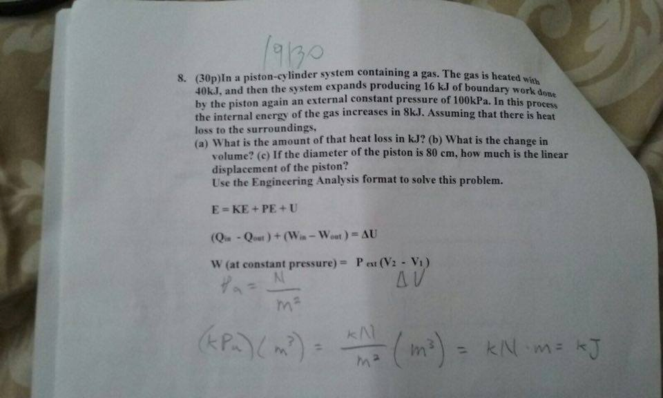 Solved In a pistoncylinder system containing a gas. The gas
