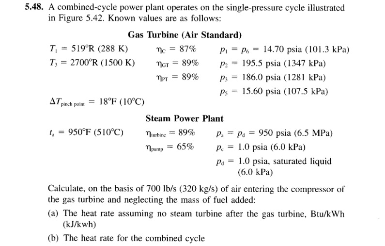 Solved 5.48. A combined cycle power plant operates on the