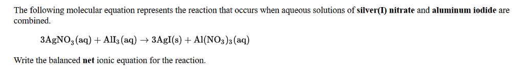 Solved The following molecular equation represents the | Chegg.com