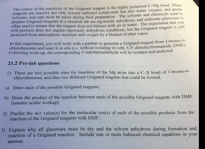 Solved The source of the reactivity of the Grignard reagent | Chegg.com