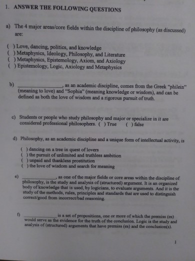 Solved 1. ANSWER THE FOLLOWING QUESTIONS a) The 4 major | Chegg.com