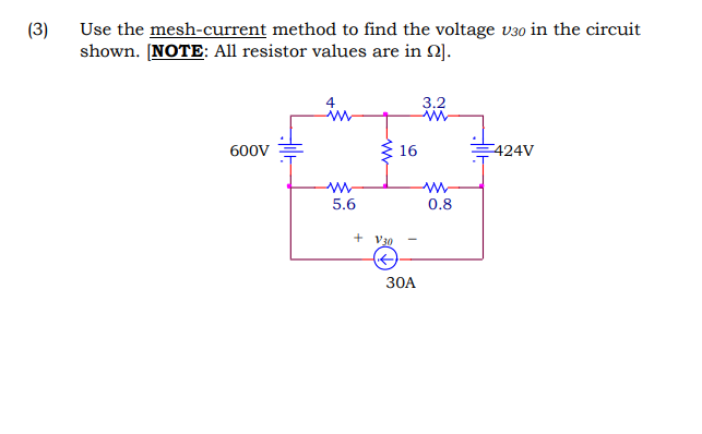 Solved (3) Use the mesh-current method to find the voltage | Chegg.com