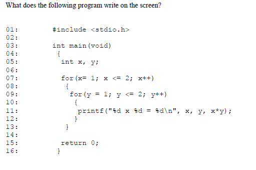Solved What does the following program write on the screen | Chegg.com