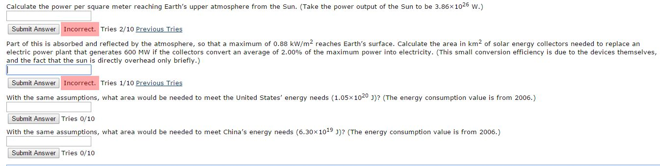 sunlight per square meter