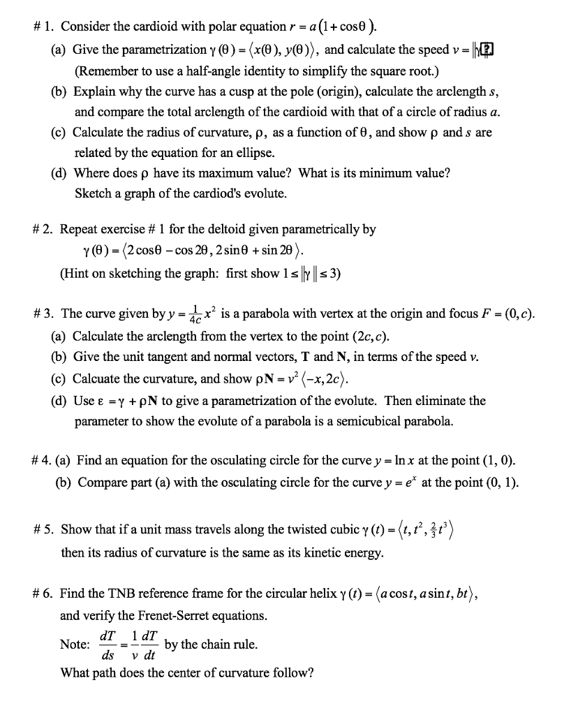 #1 . Consider the cardioid with polar equation r-a (1 | Chegg.com