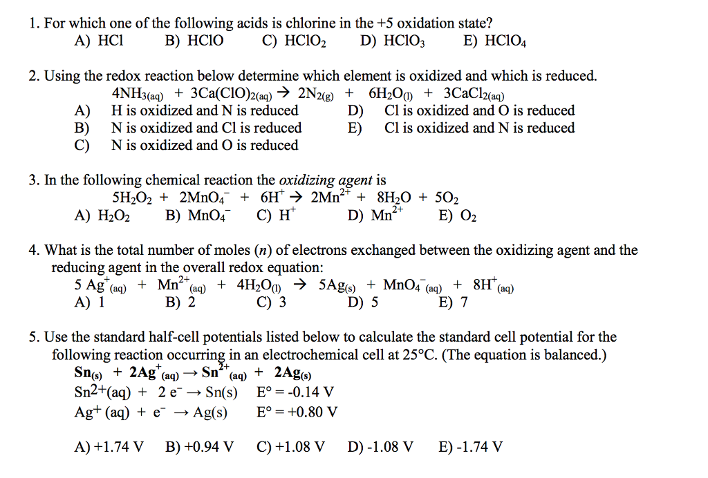 Solved For which one of the following acids is chlorine in | Chegg.com