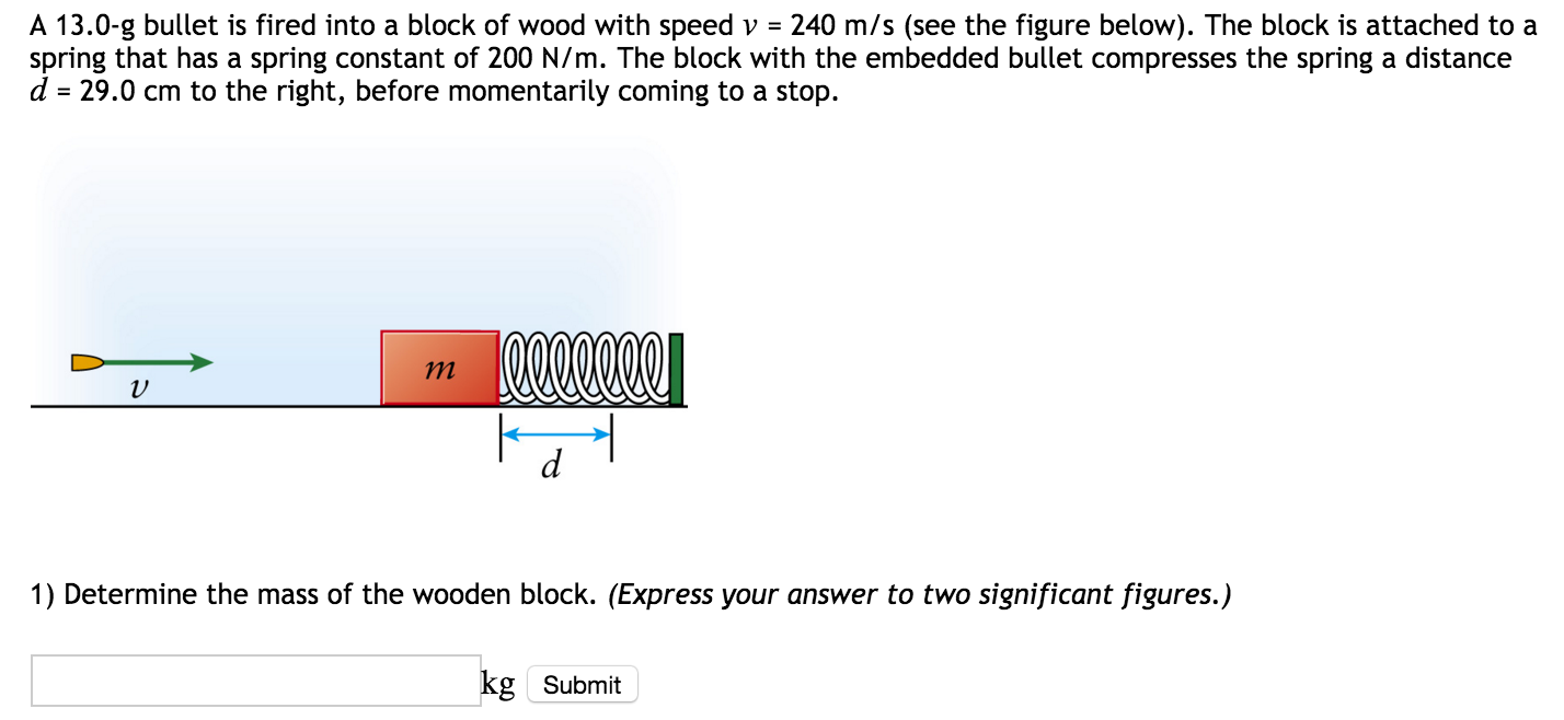 Solved A 13.0g bullet is fired into a block of wood with