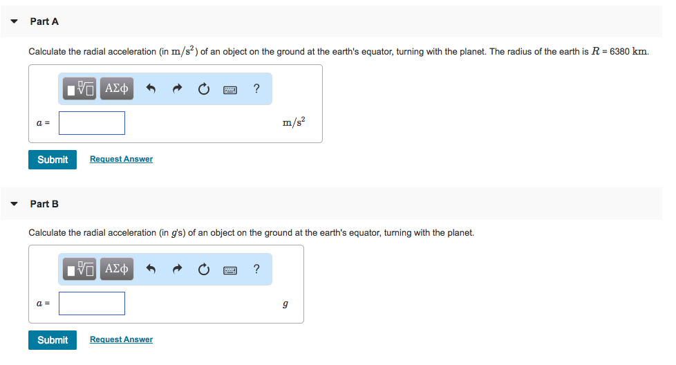 Solved Part A Calculate the radial acceleration (in m/s2) of | Chegg.com