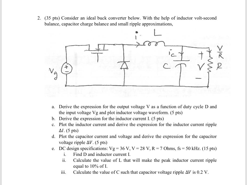 Solved 2. (35 pts) Consider an ideal buck converter below.