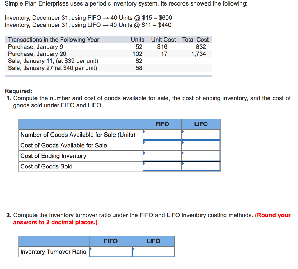 Solved Simple Plan Enterprises uses a periodic inventory | Chegg.com